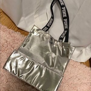 Silver Metallic Pink Victoria Secret Tote